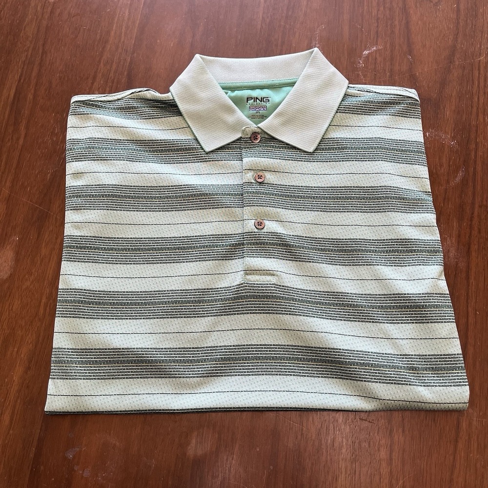 Ping Collection Performance Dynamics Men's Golf Polo Shirt Green Striped Size M